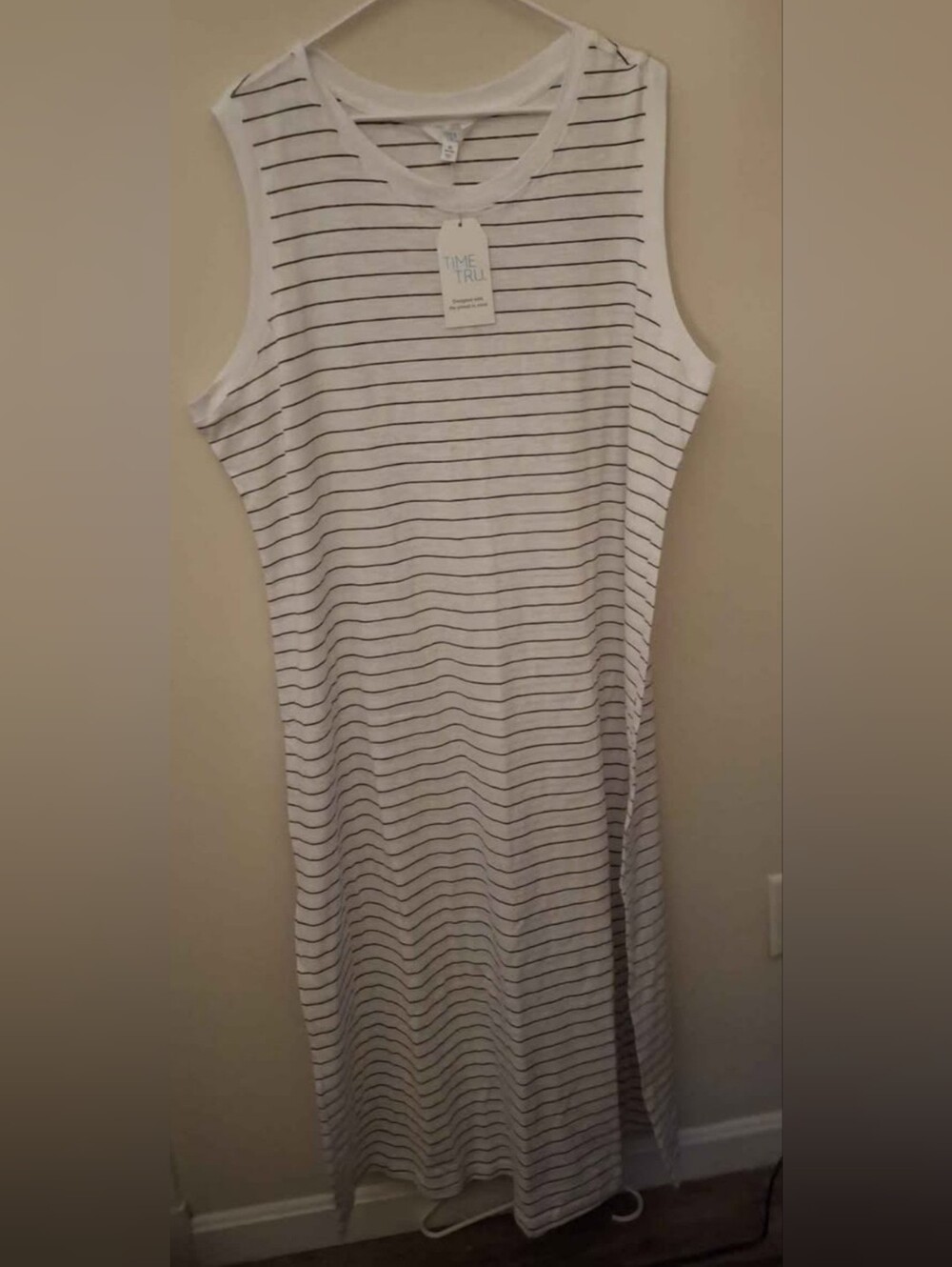 TIME AND TRU White Striped Sleeveless Midi Dress